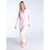 Boux Avenue Cotton Stripe Ls Revere & Pant Set - Pink