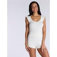 Boux Avenue Pointelle Frill Short Sleeve Top And Short Set - Ivory - White