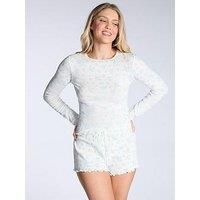 Boux Avenue Pointelle Floral Long Sleeve Pyjama Set - Ivory Mix