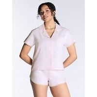 Boux Avenue Lace Trim Stripe Short Sleeve & Short Pyjama Set - Pink