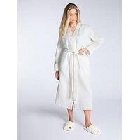 Boux Avenue Waffle Long Robe - White