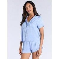 Boux Avenue Stripe Jacquard Ss Revere Set - Powder Blue