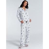 Boux Avenue Grey Heart Long Sleeve Revere & Pant Set - Grey Marl Mix