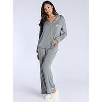Boux Avenue Modal Long Sleeve Revere & Pant Set - Khaki