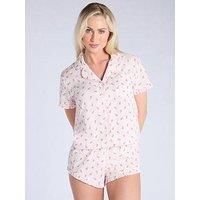 Boux Avenue Rosebud Frill Short Sleeve Revere Set - Pink Mix