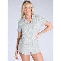 Boux Avenue Stripe Brushed Short Sleeve Set - Khaki