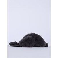 Boux Avenue Heart Embroidered Crossband Slipper - Charcoal