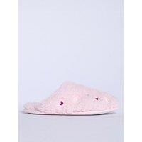Boux Avenue Heart Embroidered Borg Mule - Powder Pink