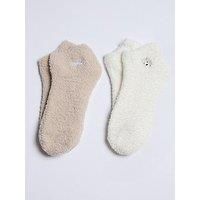 Boux Avenue Bear & Bow Pack Of 2 Cosy Trainer Socks - Neutral Mix