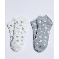 Boux Avenue Heart Pack Of 2 Cosy Trainer Socks - Grey Mix