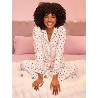 Boux Avenue Ladies Red Heart Print Pyjama In A Bag - Red & Cream