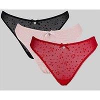 Boux Avenue Pack Of 3 New Catie Flock Heart Thongs - Red/Pink/Black