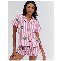Boux Avenue Stripe Christmas Shortie Pj In A Bag - Candy Pink