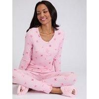 Boux Avenue Bow Rib Henley Pyjama Set - Pink