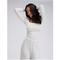 Boux Avenue Lace Trim Rib Pyjama Set - Marl Mix - Grey