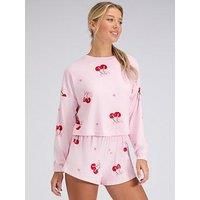 Boux Avenue Cherry Velour Short Pyjama Set - Pink
