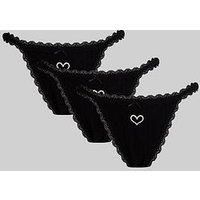 Boux Avenue Embroidered Bow Pack Of 3 Thongs - Black