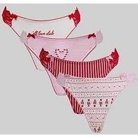 Boux Avenue Pack Of 4 Embroidered & Printed Thongs - Multi