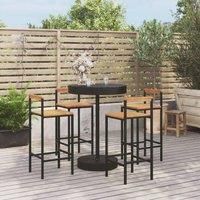 5 Piece Garden Bar Set Black Poly Rattan&Solid Wood Acacia