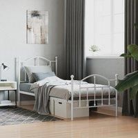 Metal Bed Frame with Headboard and Footboard White 90x190 cm Single