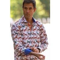 CLAUDIO LUGLI Men's Carousel Horses Print Shirt in White | Size: XL