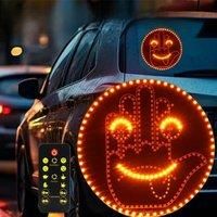 1pc Expression Fun Gesture LED Car Rear Windshield Display Sign, Round Light-up Emoticon Message