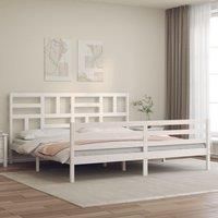 Bed Frame with Headboard White 200x200 cm Solid Wood