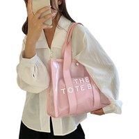 Female Black Trendy Waterproof Transparent Pvc Handbag With Magnetic Buckle & Pouch