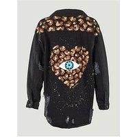 Sorena Denim Leopard Heart Eye Jacket