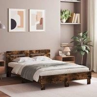Berkfield Home Bed Frame with LED without Mattress Smoked Oak 135x190 cm Double in Brown