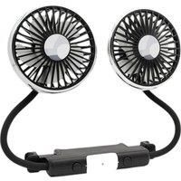 Dual Head Adjustable Usb Car Fan - 3-Speed, 360 Rotation & Led Lights For Rear Seats