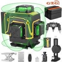 GZG 4x360 Self-Leveling Line Laser with Green Beam, 16 Lines, USB Rechargeable, Remote Control, Lifting Base, Pulse Mode