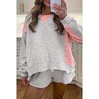Everyday The Label Women's Light Grey Color Block Raw Hem Pullover & Casual Shorts Set | Size: Large