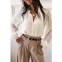Everyday The Label Women's Elegant Blouse with Long Sleeves & Delicate Lace Details - White | Size: XL