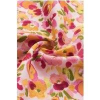 Everyday The Label Women's Orange Boho Floral Ruffle Short Sleeve Frill Mock Neck Blouse Shirts | Size: Medium