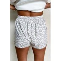 Everyday The Label Women's White Leopard Elastic Waist Lace up Contrast Trim Casual Shorts | Size: Large