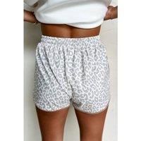 Everyday The Label Women's White Leopard Elastic Waist Lace up Contrast Trim Casual Shorts | Size: XL