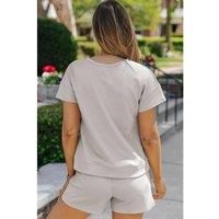 Everyday The Label Women's Gray Sequin Rugby Football Textured T-Shirt Shorts Set in Grey | Size: XL