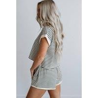 Everyday The Label Women's White Stripe Contrast Edge Tee & Shorts Set | Size: Small