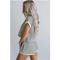 Everyday The Label Women's White Stripe Contrast Edge Tee & Shorts Set | Size: XL