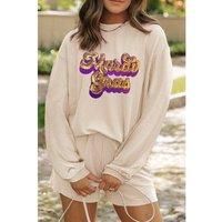 Everyday The Label Women's Parchment Mardi Gras Sequined Corded Knit Two Piece Shorts Set | Size: Medium