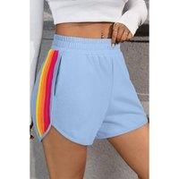 Everyday The Label Women's Beau Blue Color Block Stripes Elastic High Waist Active Shorts | Size: Small