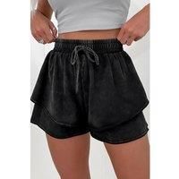 Everyday The Label Women's Black Mineral Wash French Terry High Waist Casual Shorts | Size: Large