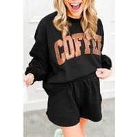Azura Exchange Black Sequined COFFEE Loose Fit Sweatshirt and Shorts Set Women