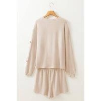 Parchment Thanksgiving Sequined Turkey Corded Knit Loose Fit Shorts