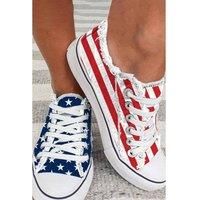 Everyday The Label Women's Blue American Flag Lace-up Canvas Flat Shoes | Size: 11