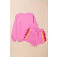 Everyday The Label Women's Bonbon Striped Accent Pullover & Shorts Two Piece Casual Set | Size: Medium