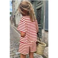 Everyday The Label Women's Red Stripe Lace-up Front Top & High Waist Shorts Set | Size: XL