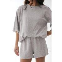 Gray Solid Color Loose Tee 2 Piece Shorts Set