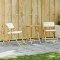 Berkfield Home 3 Piece Folding Bistro set with Cream White Cushions Bamboo in Brown